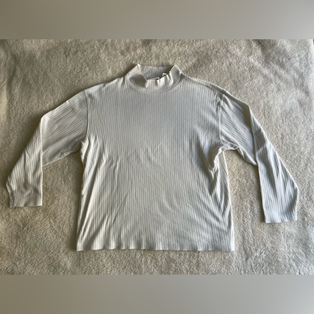 White Ribbed Long Sleeve Top